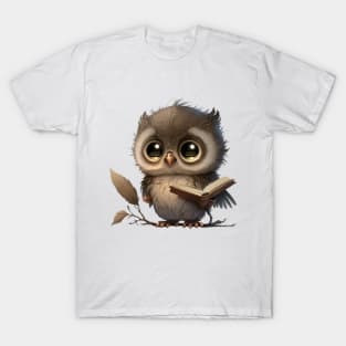 Kawaii owl reading on its branch T-Shirt